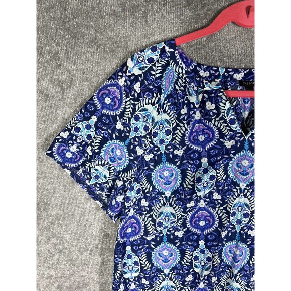 Talbots V-Neck Tiered Short Sleeve Blue Floral Crop Top Womens Large Lightweight - Picture 6 of 14